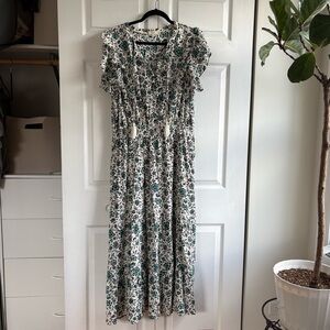 Fat Face White Blue Black Ditsy Floral Puff Sleeve Maxi Sundress Peasant 14